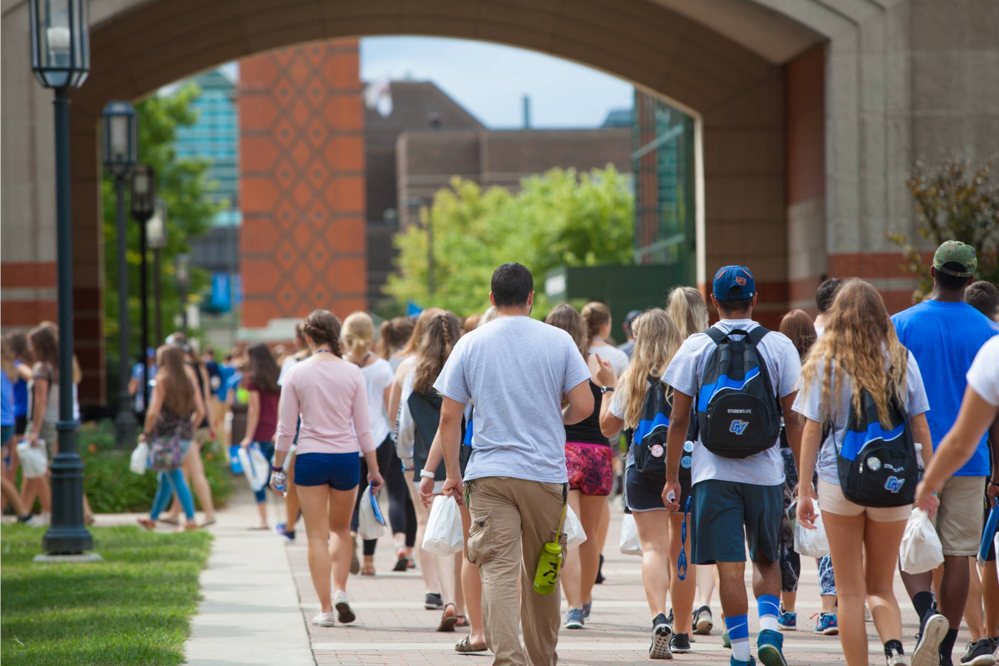 group of students walking on campus